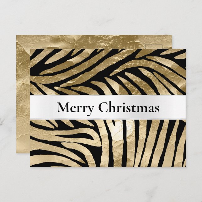 Black Gold Zebra Christmas Postcard (Front/Back)