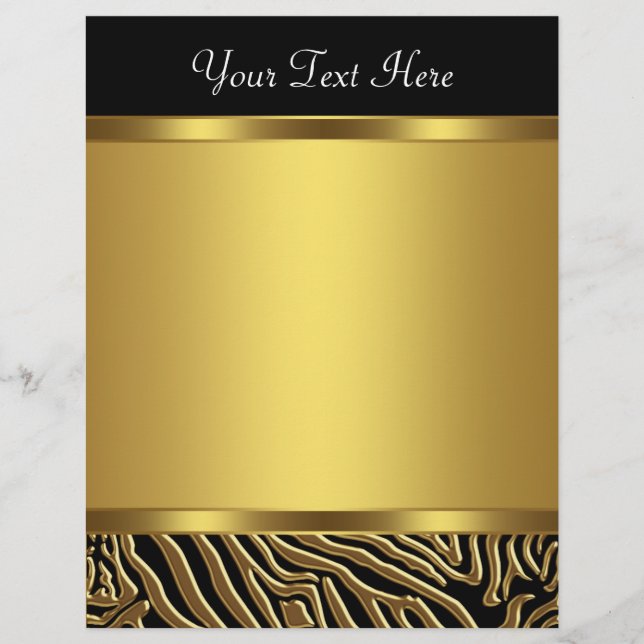 Black Gold Zebra Elegant Black Zebra Letterhead (Front)