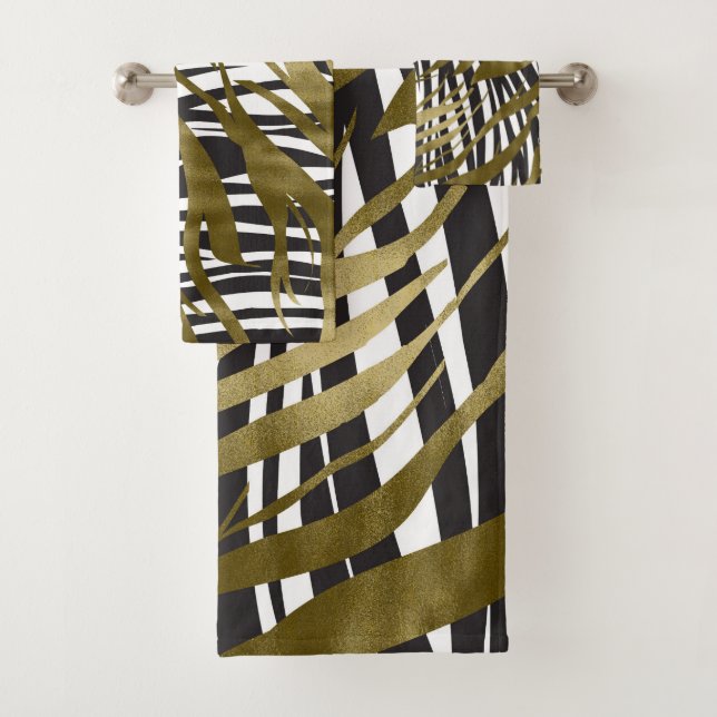 Black & Gold Zebra Print Safari Chic Glamour Bath Towel Set (Insitu)