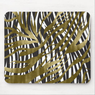 Black & Gold Zebra Print Safari Chic Glamour Mouse Pad