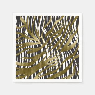 Black & Gold Zebra Print Safari Chic Glamour Napkin