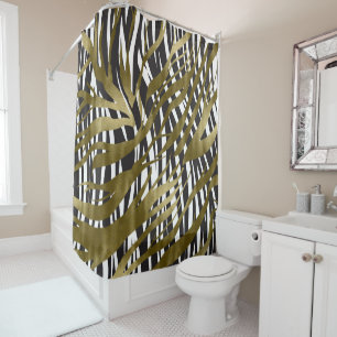Black & Gold Zebra Print Safari Chic Glamour Shower Curtain