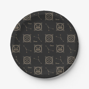 Black & Gold Zodiac Cancer Astrology Star Sign Paper Plate