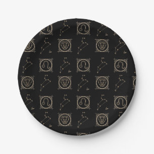 Black & Gold Zodiac Leo Astrology Star Sign Paper Plate