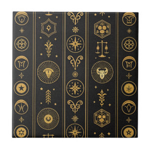 Black Gold Zodiac Sign (1) Ceramic Tile