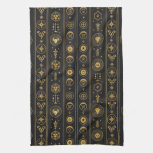 Black Gold Zodiac Sign (1) Tea Towel