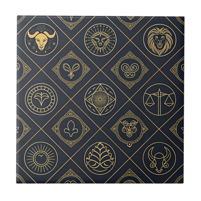 Black Gold Zodiac Sign (2) Ceramic Tile (Front)