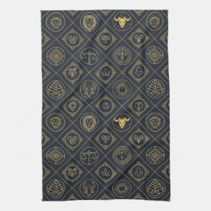 Black Gold Zodiac Sign (2) Tea Towel