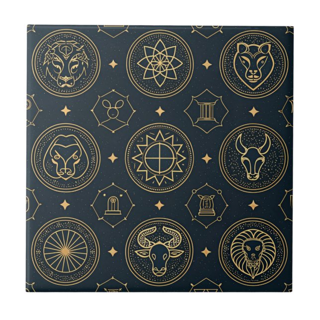 Black Gold Zodiac Sign (3) Ceramic Tile (Front)