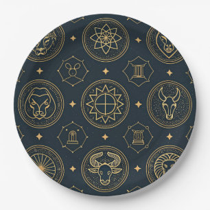 Black Gold Zodiac Sign (3) Paper Plate