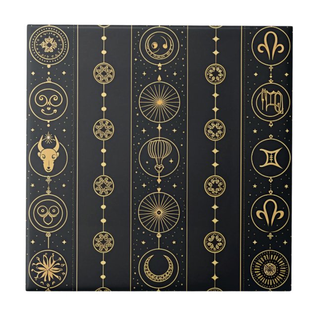 Black Gold Zodiac Sign (4) Ceramic Tile (Front)
