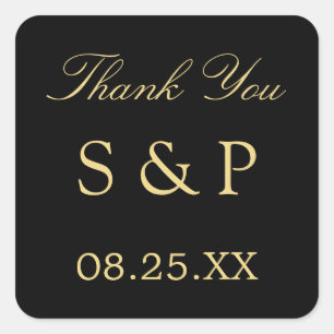 Black Golden Beige Wedding Favour Thank You Sticke Square Sticker