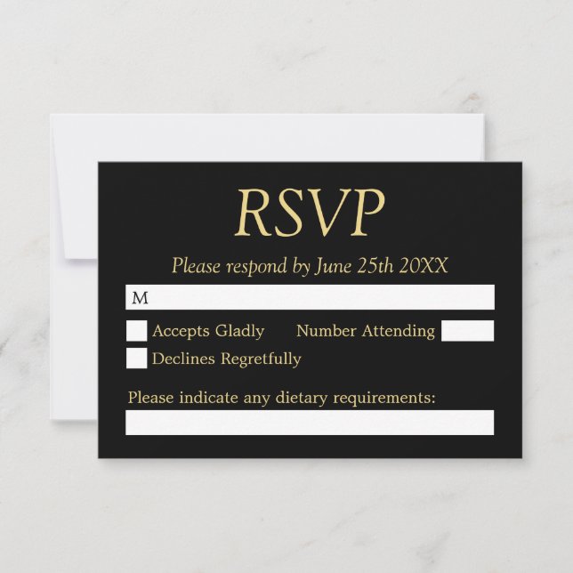 Black Golden Beige Wedding RSVP Card (Front)