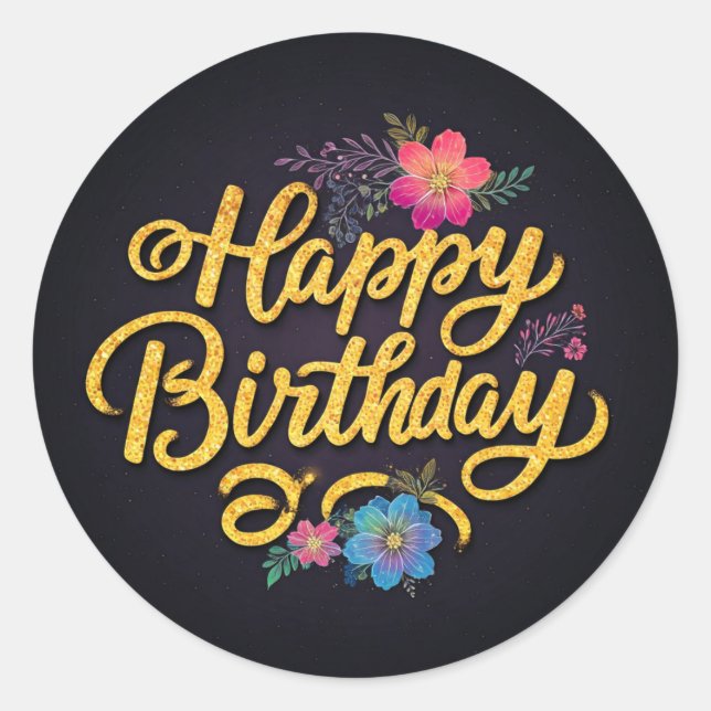 Black & Golden Birthday Sticker  (Front)