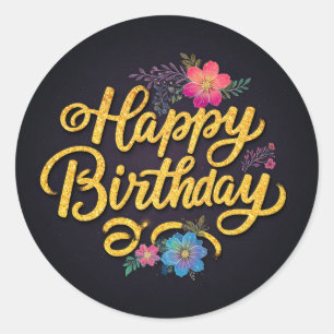 Black & Golden Birthday Sticker 
