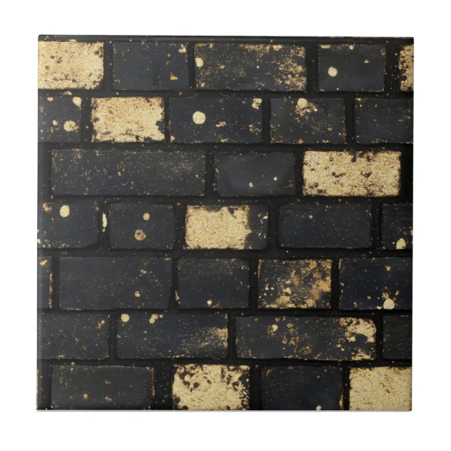Black Golden Brock Pattern Ceramic Tile (Front)