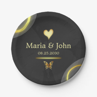 Black Golden butterfly Paper Plates