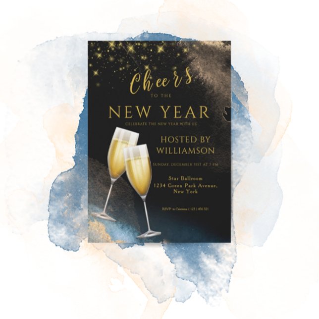 Black Golden |  Cheers To The New Year Party Holiday Card (Creator Uploaded)