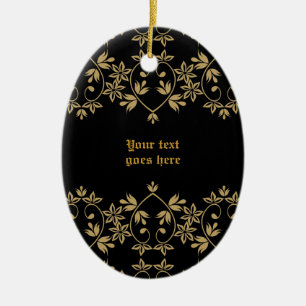 Black golden damask border custom ornament