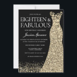 Black Golden Dress Womans 18th Birthday Party Invitation<br><div class="desc">Black Golden Dress Womans 18th Birthday Party Invitation
Variations to the invitation and matching items in our store</div>