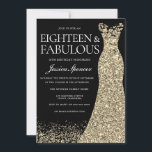 Black Golden Dress Womans 18th Birthday Party Invitation<br><div class="desc">Black Golden Dress Womans 18th Birthday Party Invitation
Variations to the invitation and matching items in our store</div>