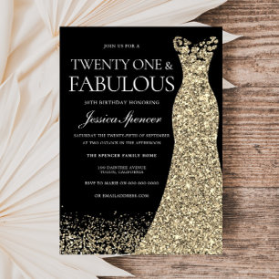 Black Golden Dress Womans 21st Birthday Party Invitation