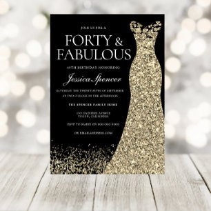 Black Golden Dress Womans 40th Birthday Party Invitation