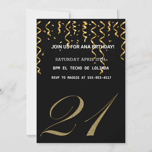 BLACK GOLDEN ELEGANT INVITATION FOR YOUR BIRTHDAY (Front)