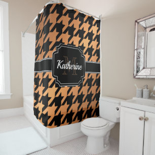 Black & Golden Houndstooth Shower Curtain