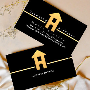black golden house design cleaning service  business card
