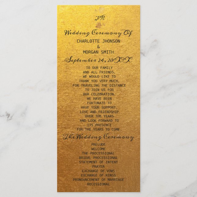 Black Golden Kraft Flowers Wedding Party Program (Front)