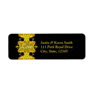 Black & Golden Love Wedding Address  Label Return Address Label