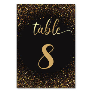 black golden luxury glitters and sparkles wedding table number