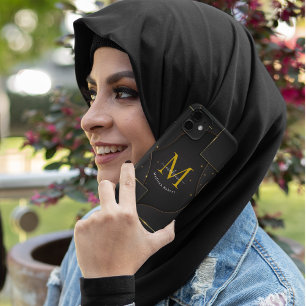 Black Golden Luxury gradient Script Monogram Funny iPhone 15 Case