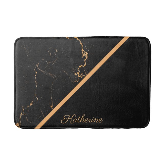 Black & Golden Marble Bath Mat (Front)