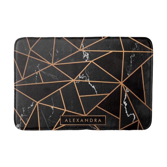 Black & Golden Marble Mosaic Bath Mat (Front)