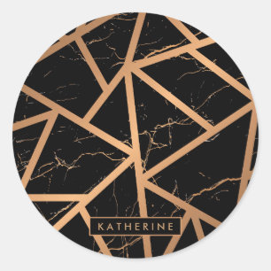 Black & Golden Marble Mosaic Classic Round Sticker