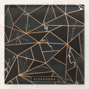 Black & Golden Marble Mosaic Glass Coaster