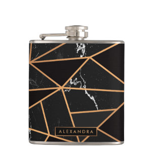 Black & Golden Marble Mosaic Hip Flask