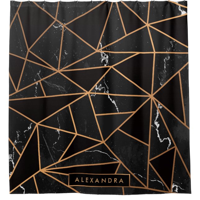 Black & Golden Marble Mosaic Shower Curtain (Front)