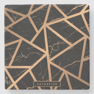 Black & Golden Marble Mosaic Stone Coaster