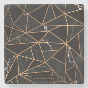 Black & Golden Marble Mosaic Stone Coaster