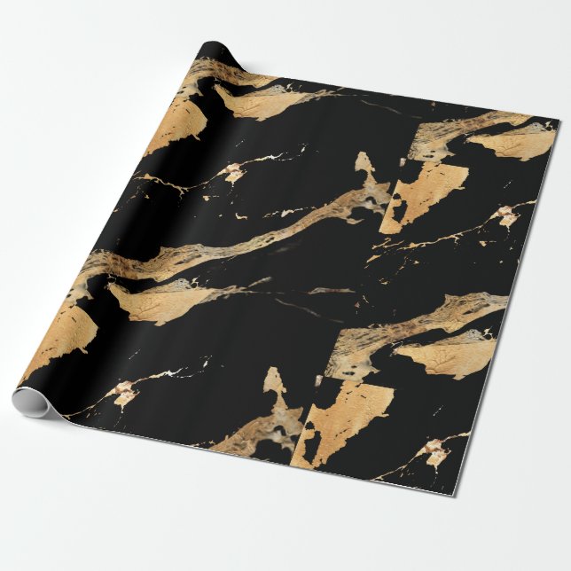 Black Golden Marble Patterned  Wrapping Paper (Unrolled)