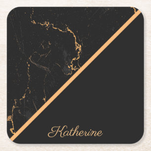 Black & Golden Marble Square Paper Coaster