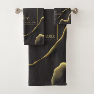 Black & Golden 💡 Modern Abstract Inky Oil Bath Towel Set