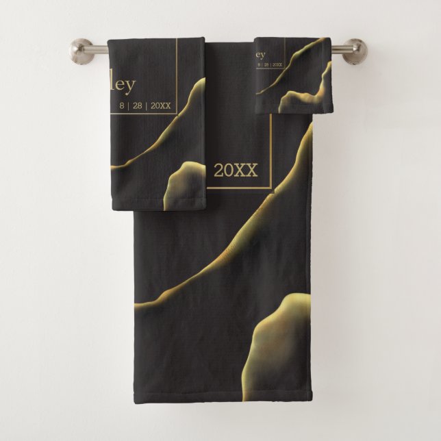 Black & Golden 💡 Modern Abstract Inky Oil Bath Towel Set (Insitu)