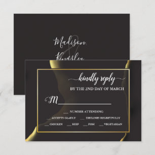 Black & Golden 💡 Modern Abstract Inky Oil RSVP Card