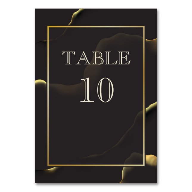 Black & Golden 💡 Modern Abstract Inky Oil Table Number (Front)