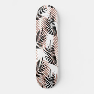 Black Golden Palm Leaf Tropical Tree Hawaiian Skateboard