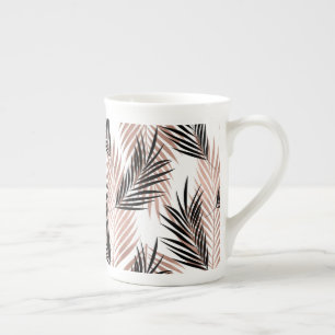 Black Golden Rose Palm Leaf Tropical Tree Hawaiian Bone China Mug